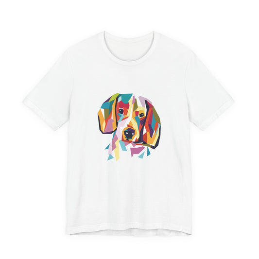 Colorful Geometric Dog T-Shirt — Vibrant Beagle Art Tee