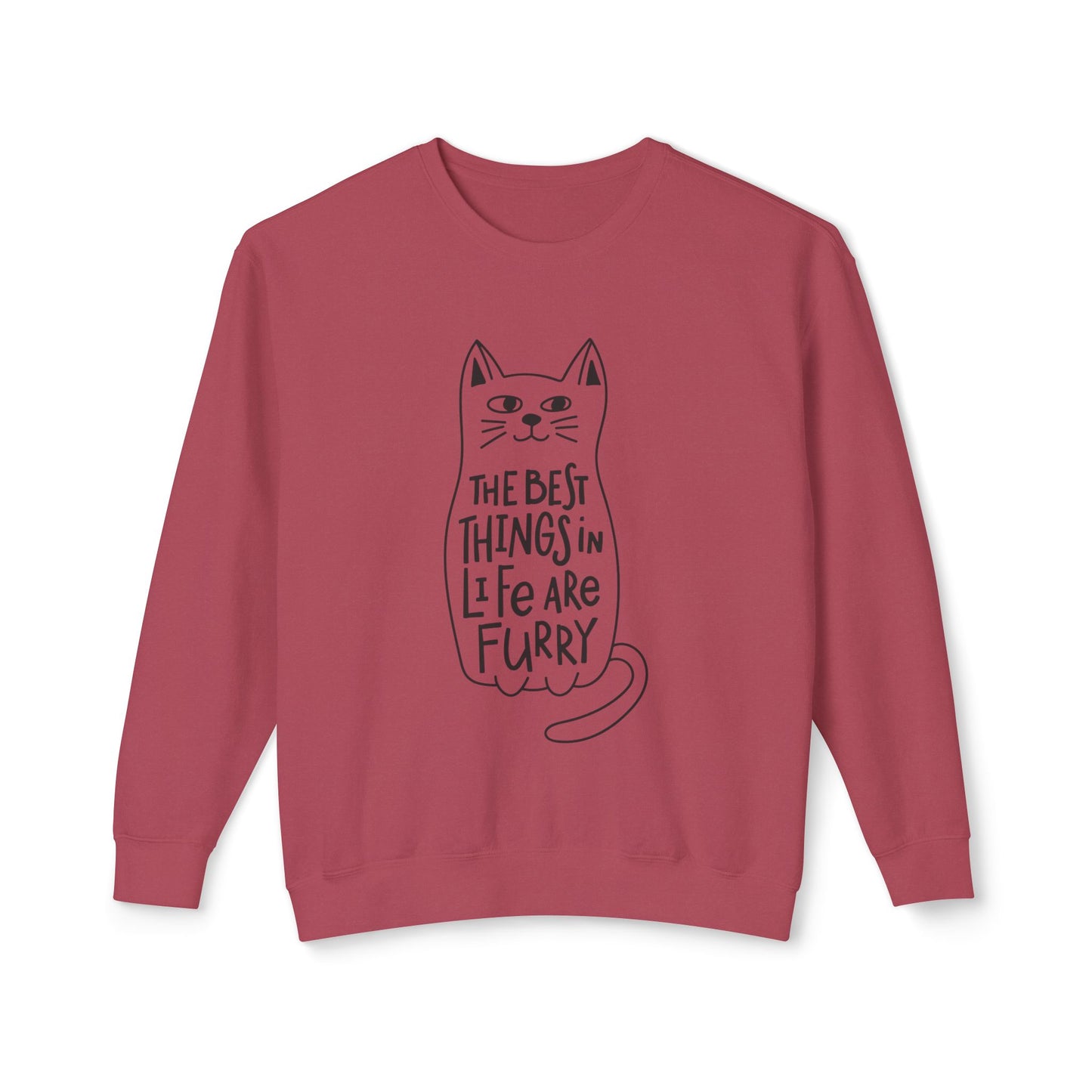 Cat Lover Crewneck Sweatshirt — "The Best Things in Life Are Furry" Graphic