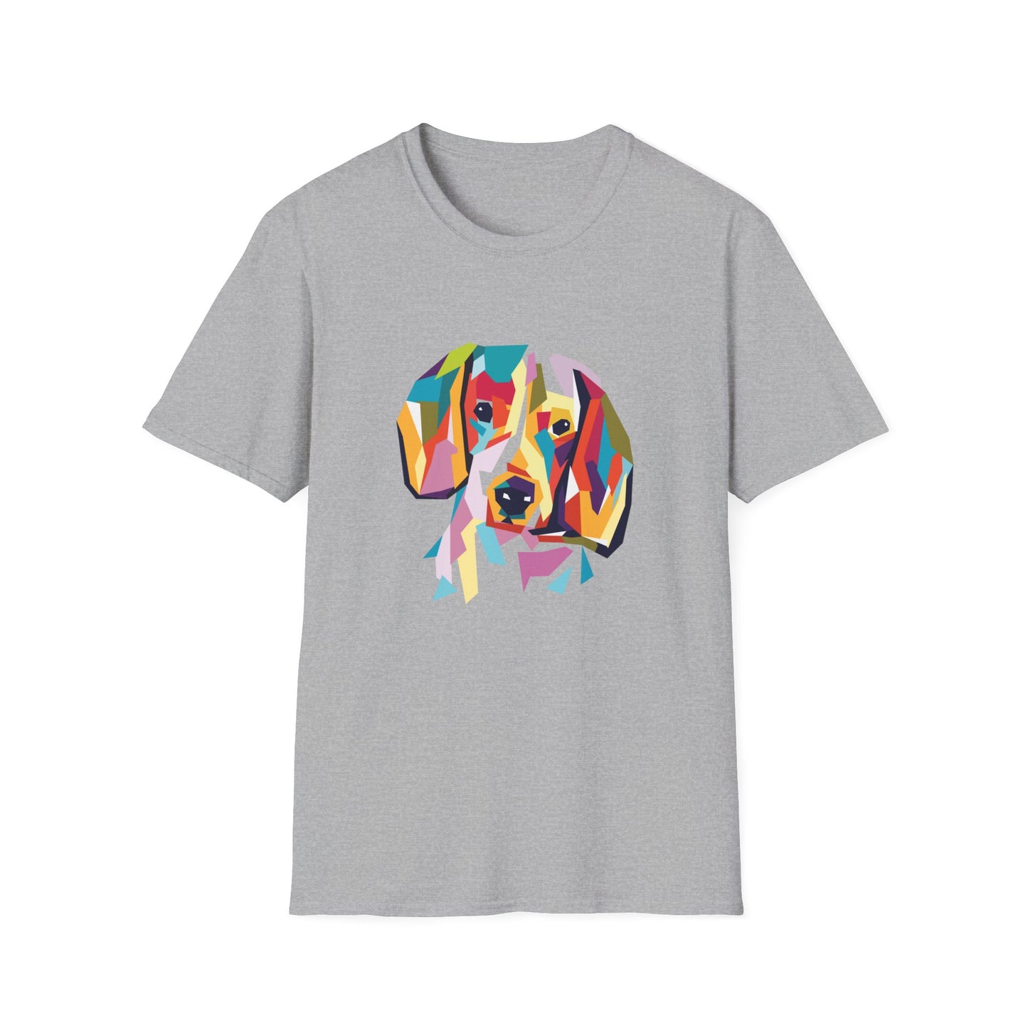 Colorful Geometric Dog T-Shirt — Vibrant Pop Art Puppy Tee