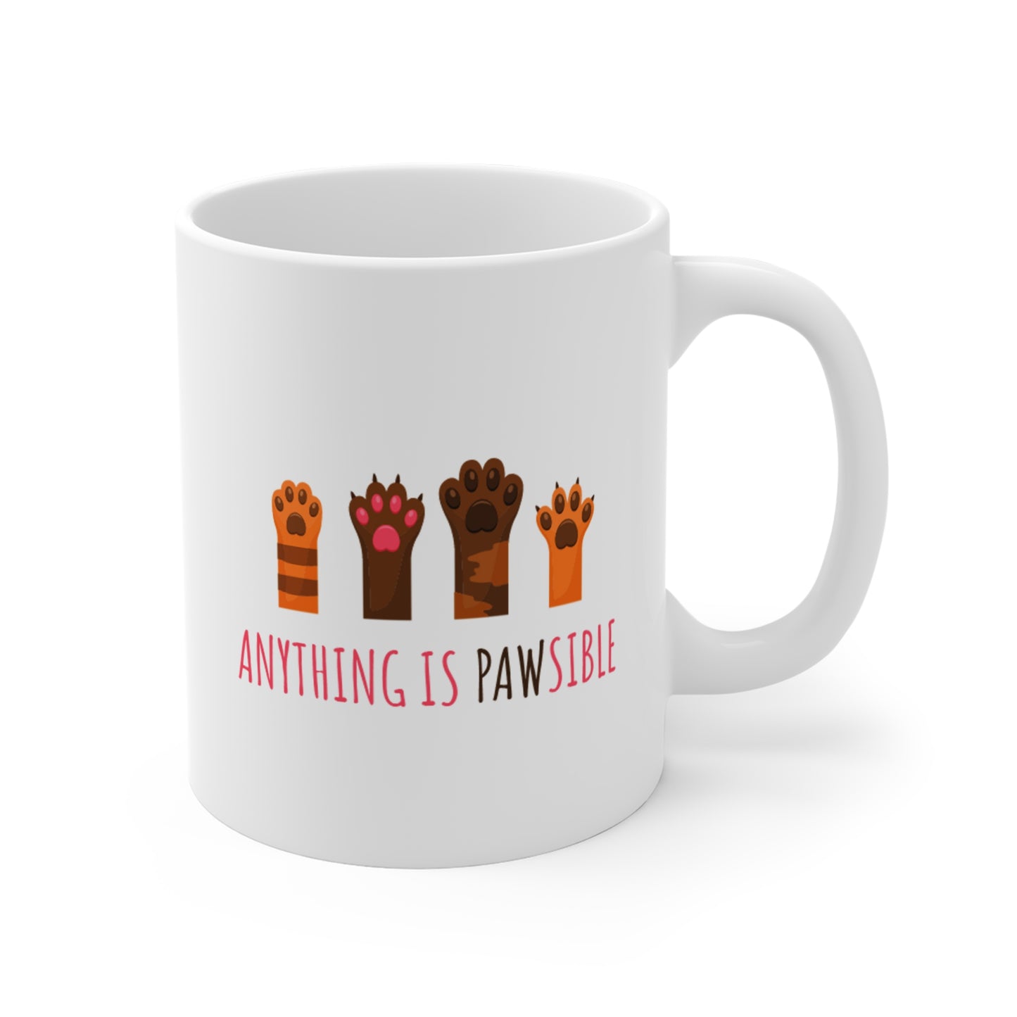 Anything Is Pawsible Cat Paw Mug — Cute Inspirational 11oz Coffee Cup
