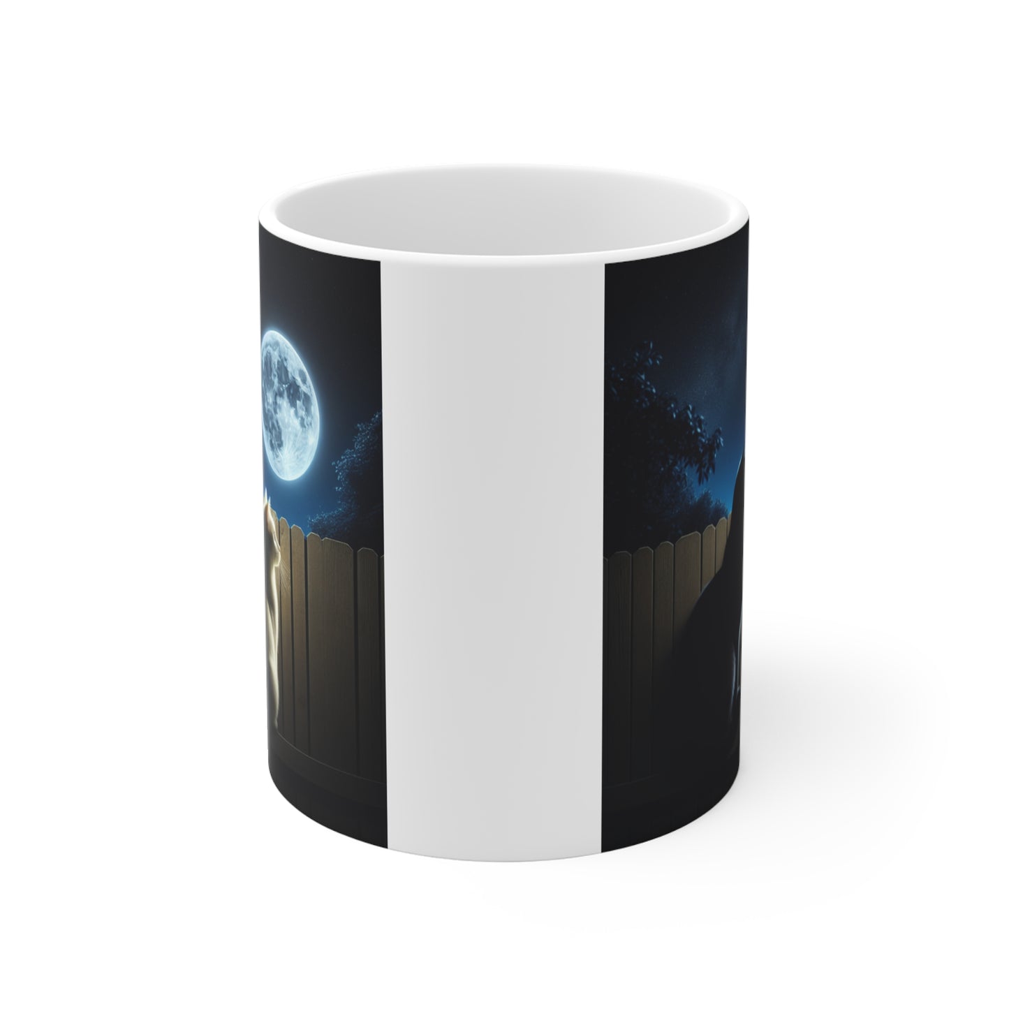 Cat Moonlight Coffee Mug — Two Cats Gazing at Full Moon 11oz