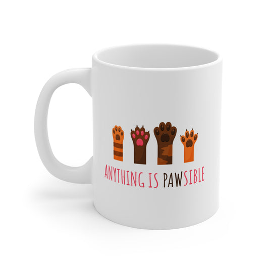 Anything Is Pawsible Cat Paw Mug — Cute Inspirational 11oz Coffee Cup